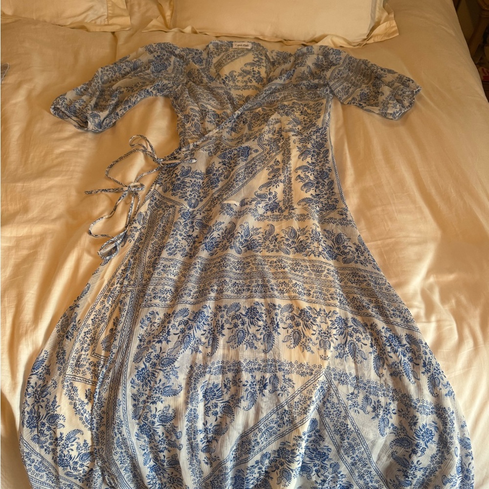 Calvin Klein Blue and White Floral Maxi Dress